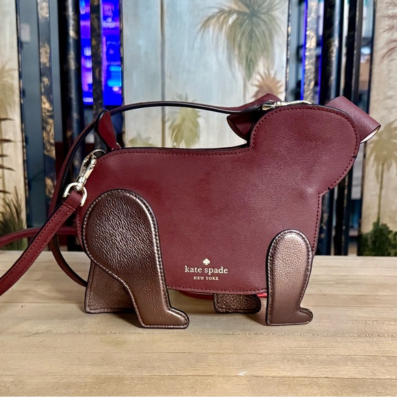 Kate Spade Burgundy Leather Flower Dog Crossbody Bag - Picture 3 of 12